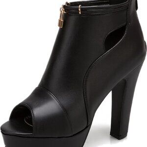 Women's Peep-Toe Sandals Synthetic PU Leather 11.5cm Heel Platform Heels
